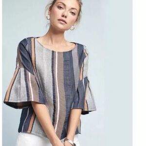 Anthropologie Striped Top in Blue and Tan